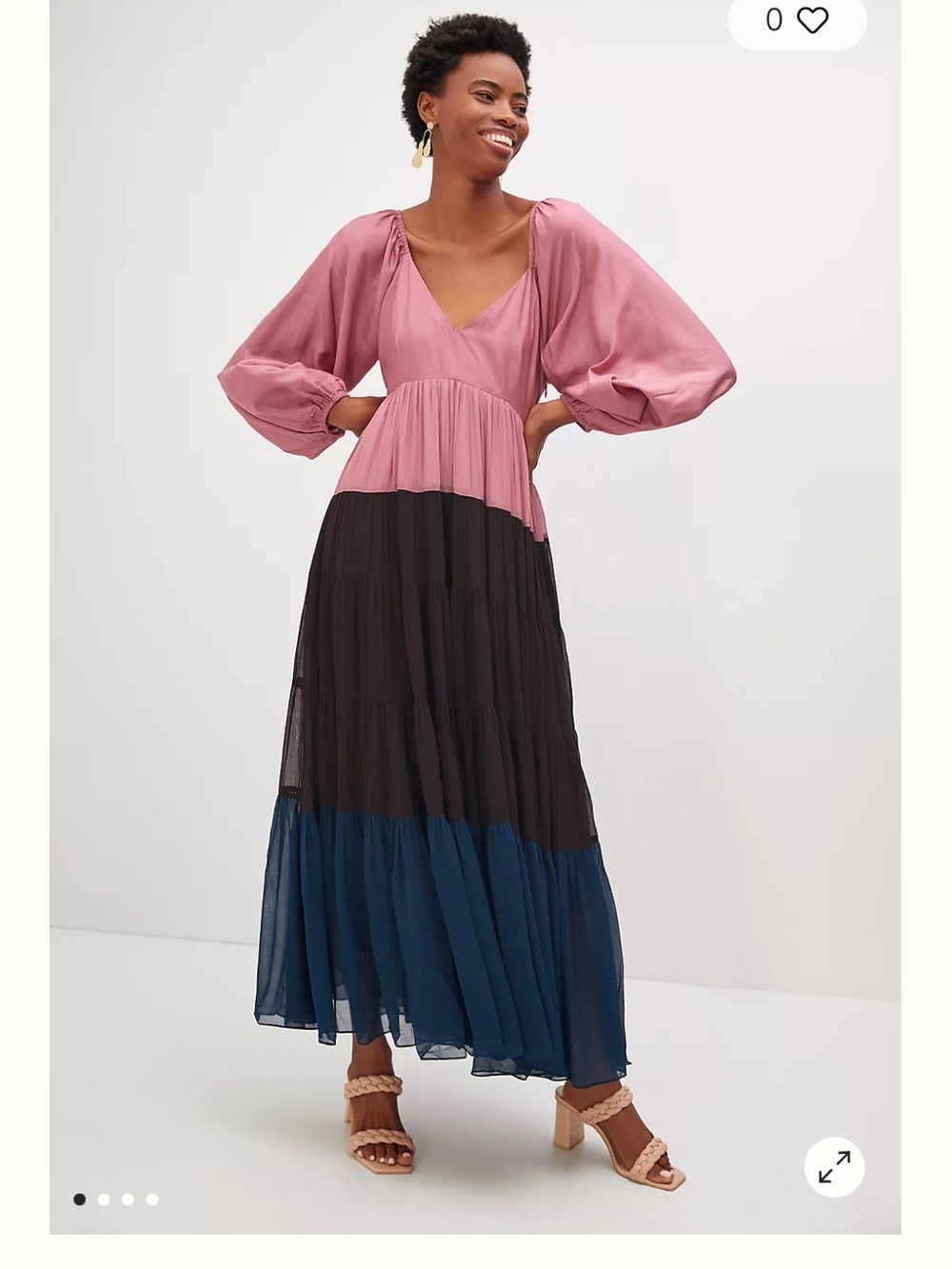 NWT Nirmooha Anthropologie Puff Sleeved Colorblock Maxi Dress Medium